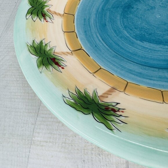 Anne Ormsby Baum Bros Imports TROPICAL PALM Pool Ceramic 12.5" Serving Platter - Picture 7 of 12